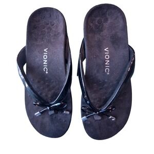 Vionic Women's Bella Toe Post Sandals Black Size 9 Wide Bow Orthopedic Comfort